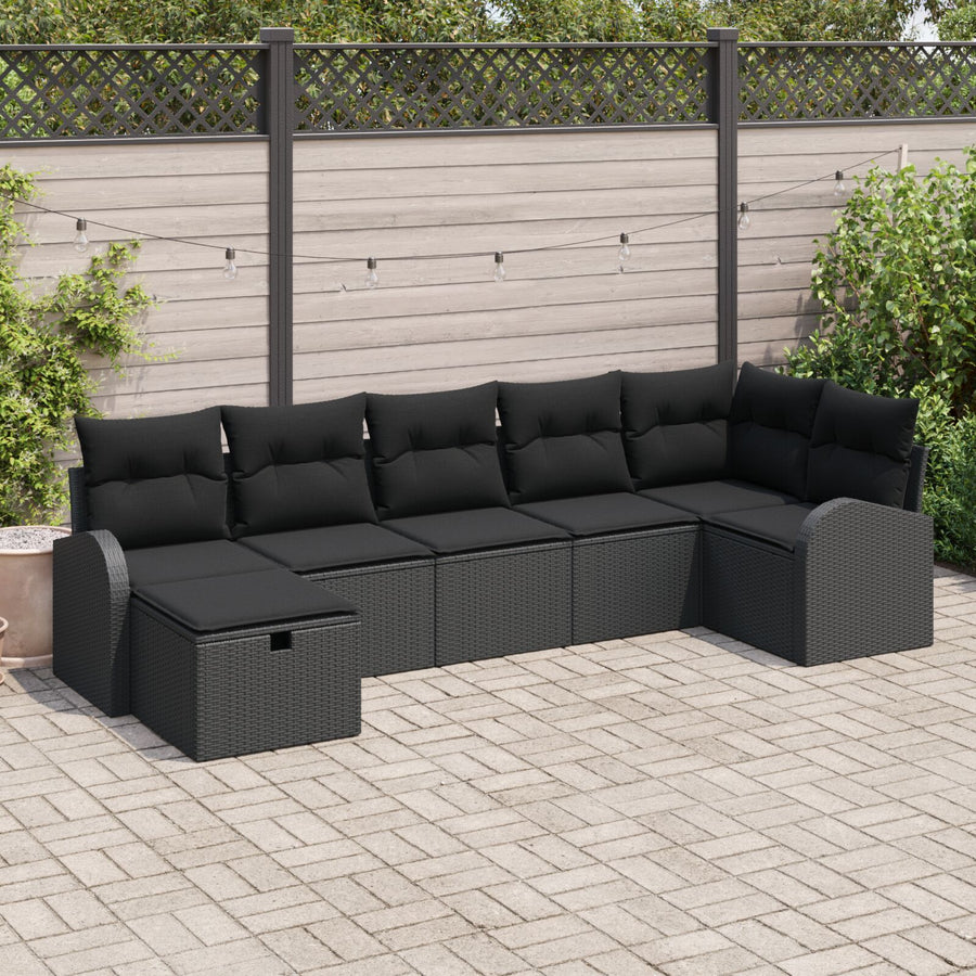 7-Delige Tuinbank Set Met Kussens Zwart Poly Rattan