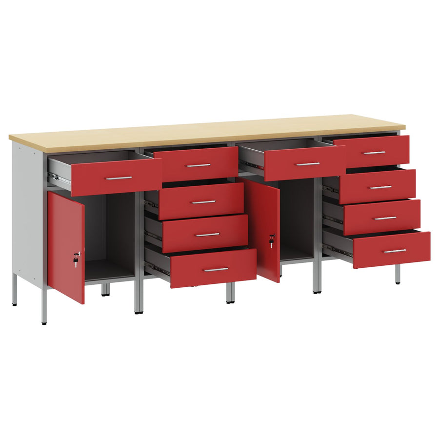 4-Delige Werkcabinet Set En Grijs Van Geëngineerd Hout En Staal 4x (2x84/2x85 cm) Rood 4x kast