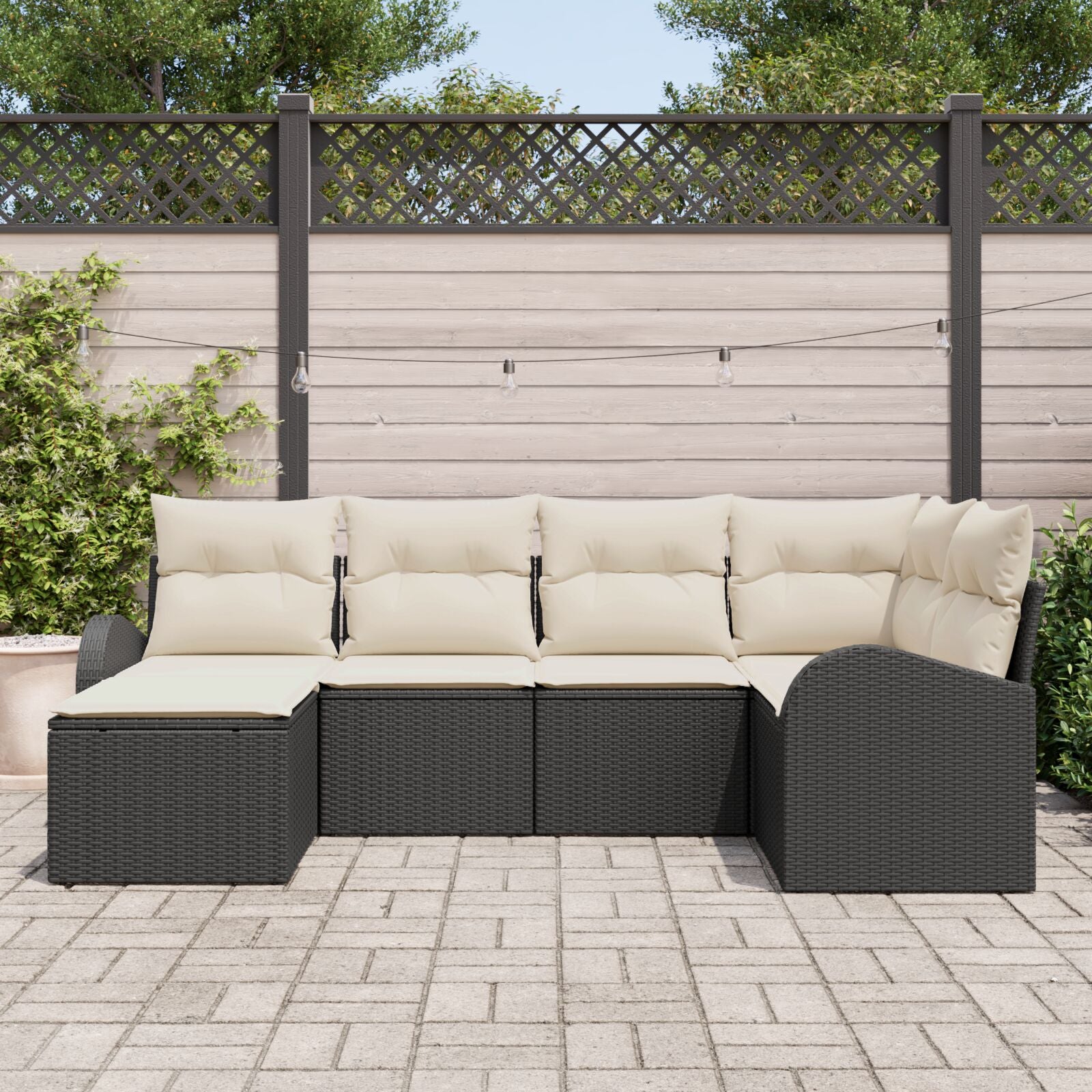 6-Delige Tuinsofa Set Met Kussens Zwart Poly Rattan