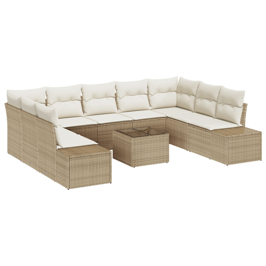 Tuin Sofa Set Set Van 10 Rattan, Stof Beige en crème met tafel