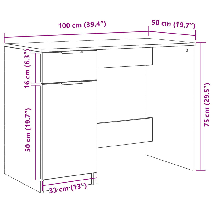 Zwarte Eiken Bureau - 100X50X75 Cm - Gemaakt Van Bewerkt Hout