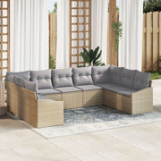 Loungeset 9 personen polyrattan beige