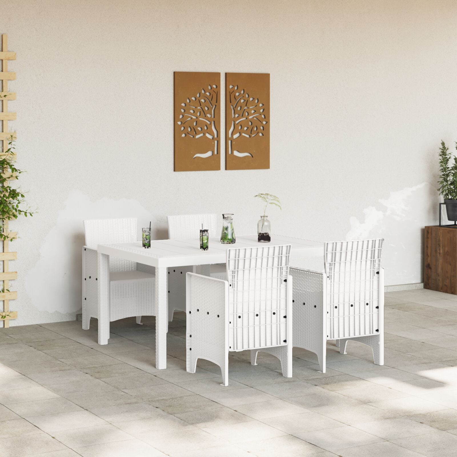 5 Delige Tuin Eettafel Set Wit Poly Rotan
