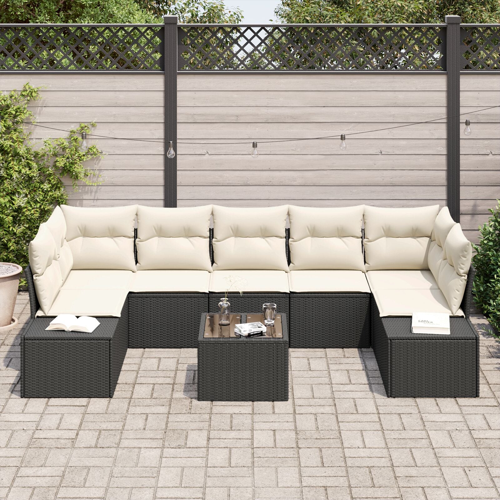 8 Piece Tuin Sofa Set Met Kussens Zwart Poly Rattan