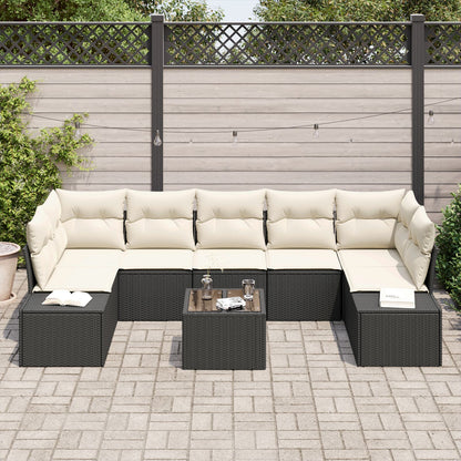 8 Piece Tuin Sofa Set Met Kussens Zwart Poly Rattan