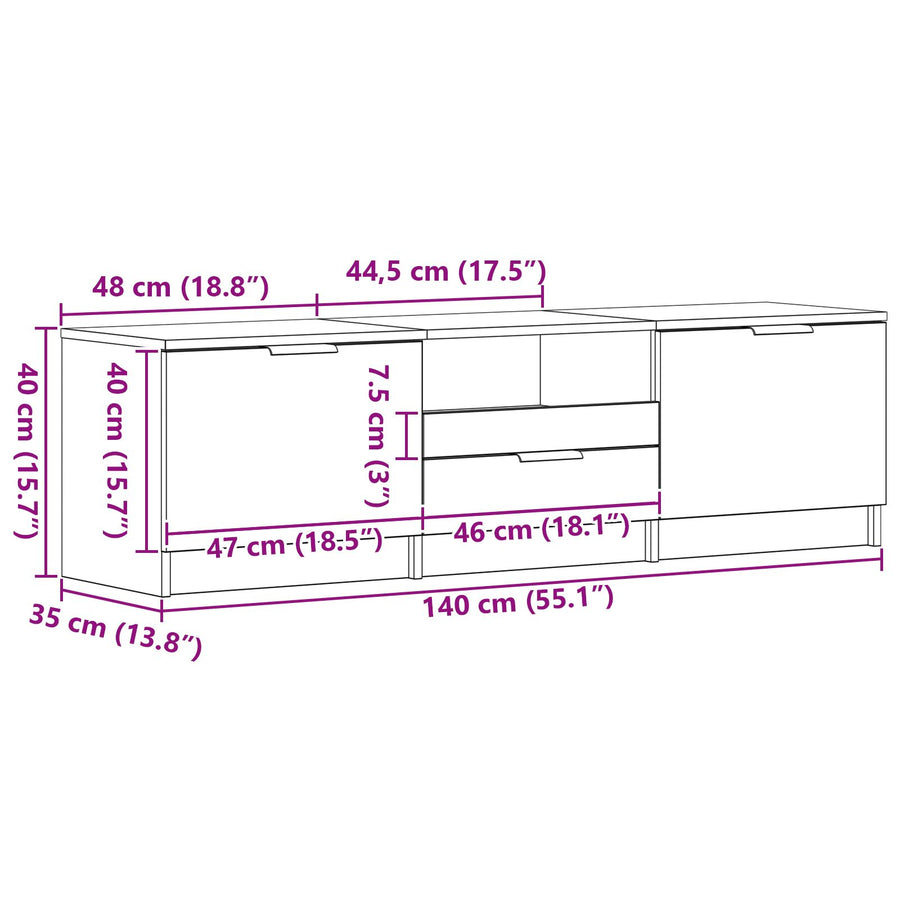 Tv-Kast - Zwart Eiken - 140X35X40 Cm - Gemaakt Van Engineered Wood