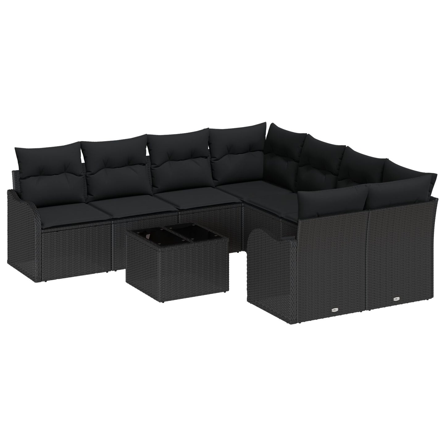 9-delige Tuin Sofa Set met Kussens Zwart Poly Rattan, vidaXL 2-zits Tuin Sofa met Kussens Zwart Poly Rattan