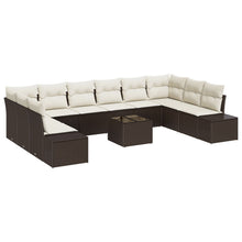 10-Delige Tuinbankset Met Kussens Grijs Poly Rattan Bruin en crème met tafel