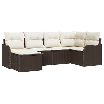 6-delige Tuin Sofa Set met Kussens Bruin Poly Rattan, vidaXL 2-Persoons Tuin Sofa met Kussens Bruin Poly Rattan
