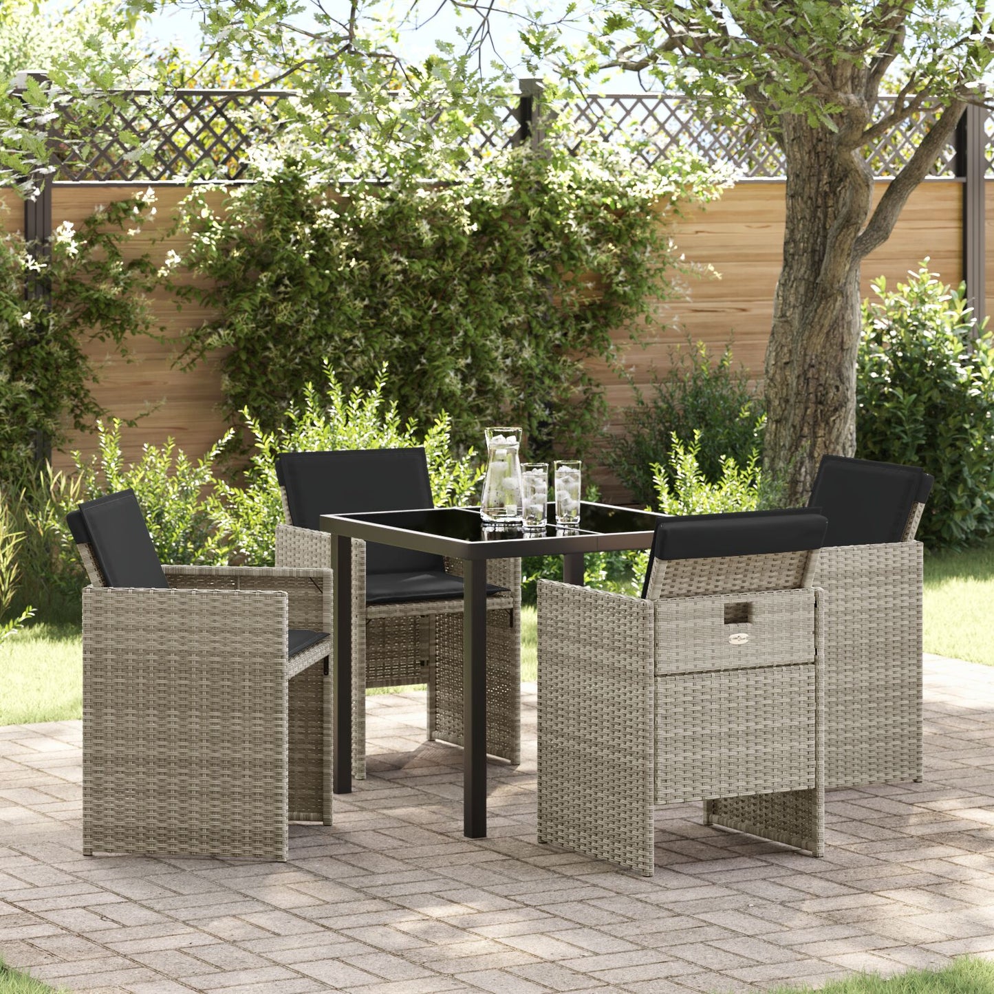 5-Delige Tuin Eetset Met Kussens Lichtgrijze Poly Rattan