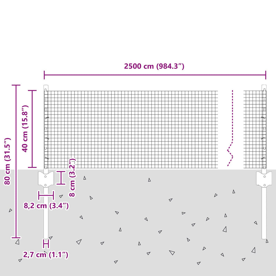 Gelaste Draadhek Met 11 U-Palen Zilver 0.4X25 M Staal