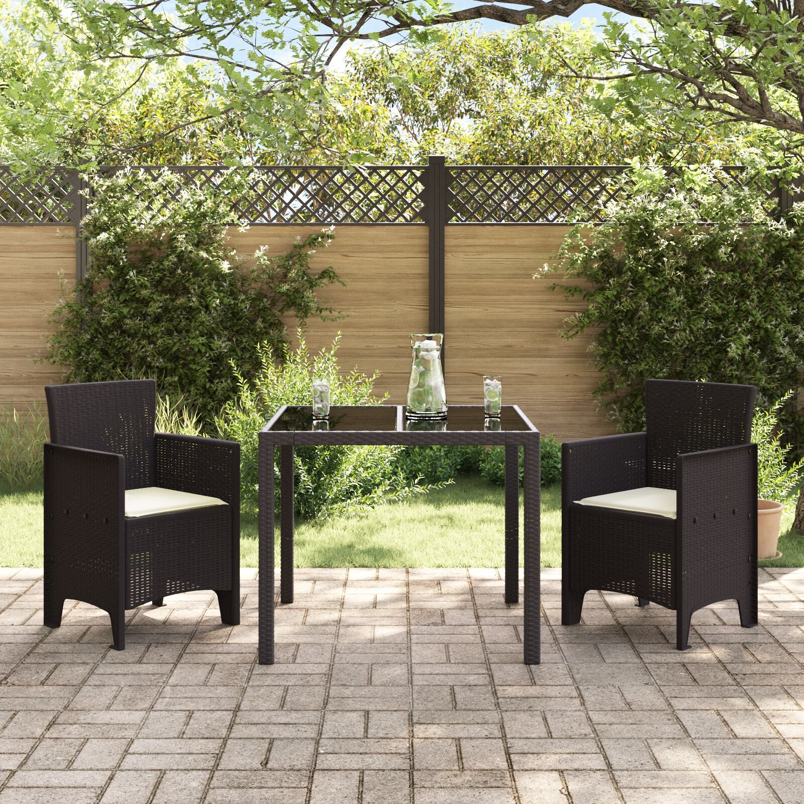 Tuinmeubels Met Kussens 2 Stuks Poly Rattan Crème Wit Bruin