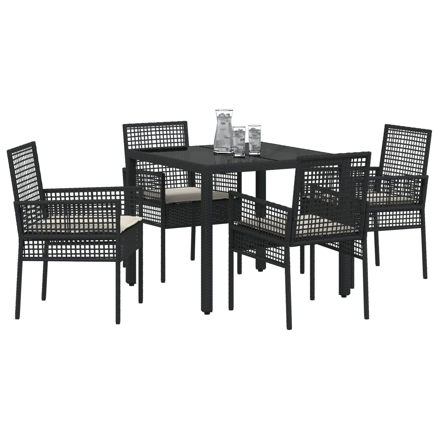 5-Delige Tuin Eet Set Met Kussens Zwart Poly Rattan