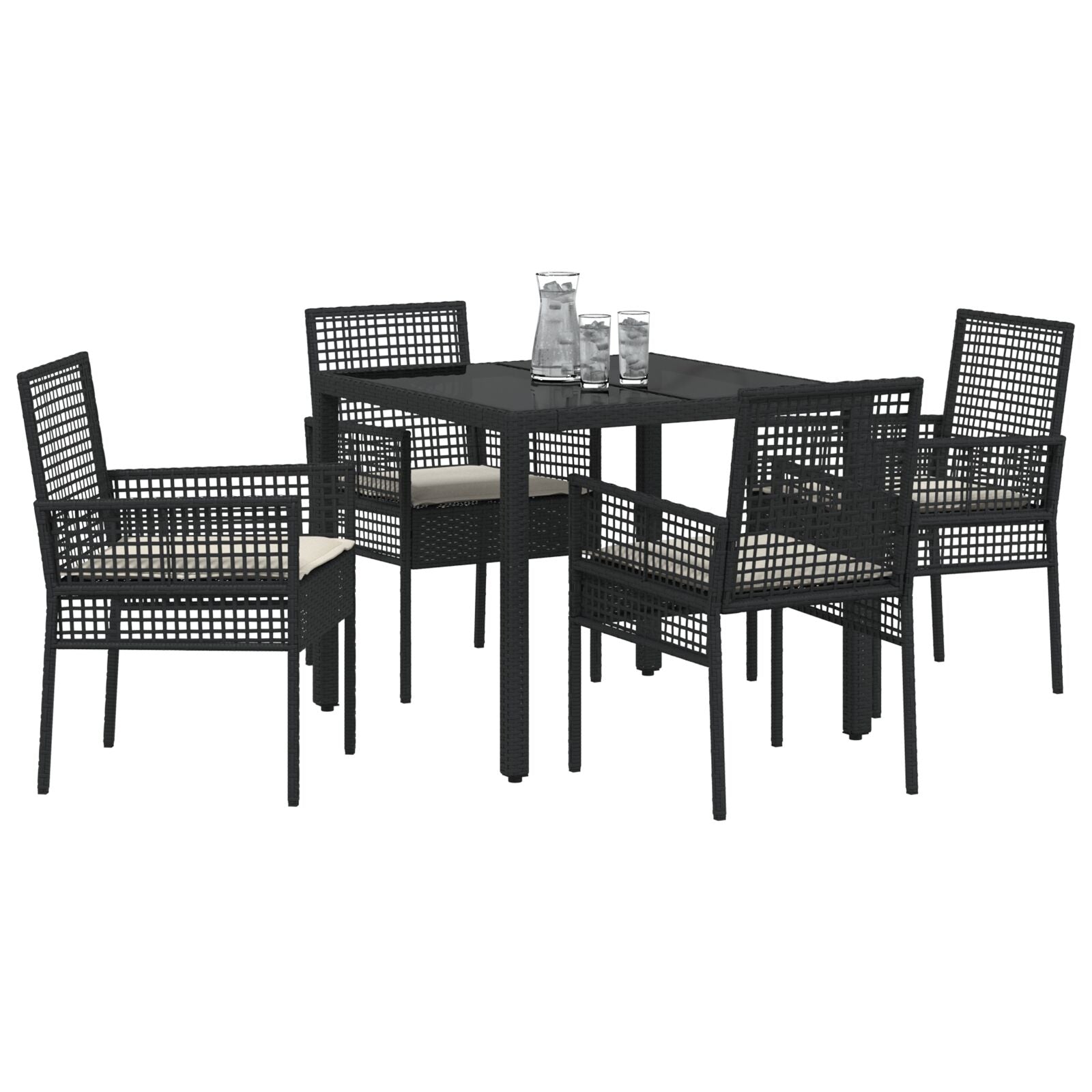 5-Delige Tuin Eet Set Met Kussens Zwart Poly Rattan