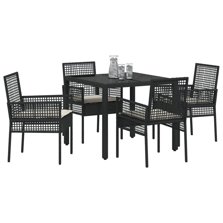 5-Delige Tuin Eet Set Met Kussens Zwart Poly Rattan