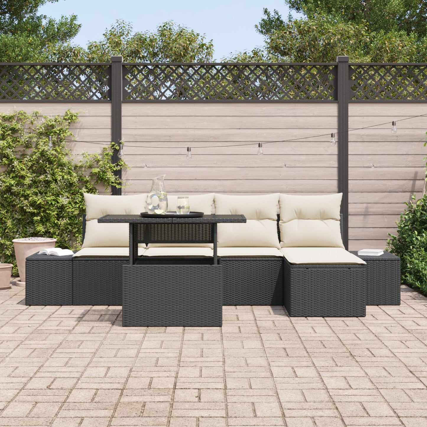 Tuin Sofa Set Set Van 6 Zwart Synthetisch Rattan, Polyester