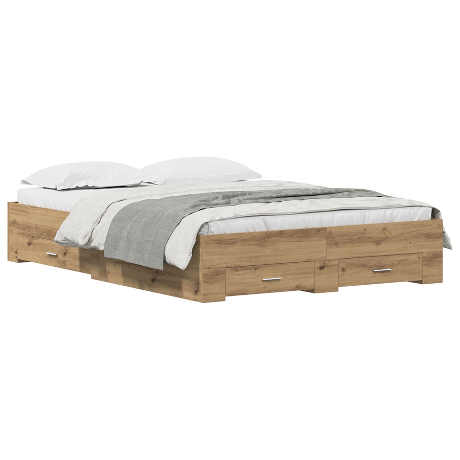Bedframe Met Lades Artisan Eiken 135X190 Cm Engineered Hout Ambachtelijk Eiken