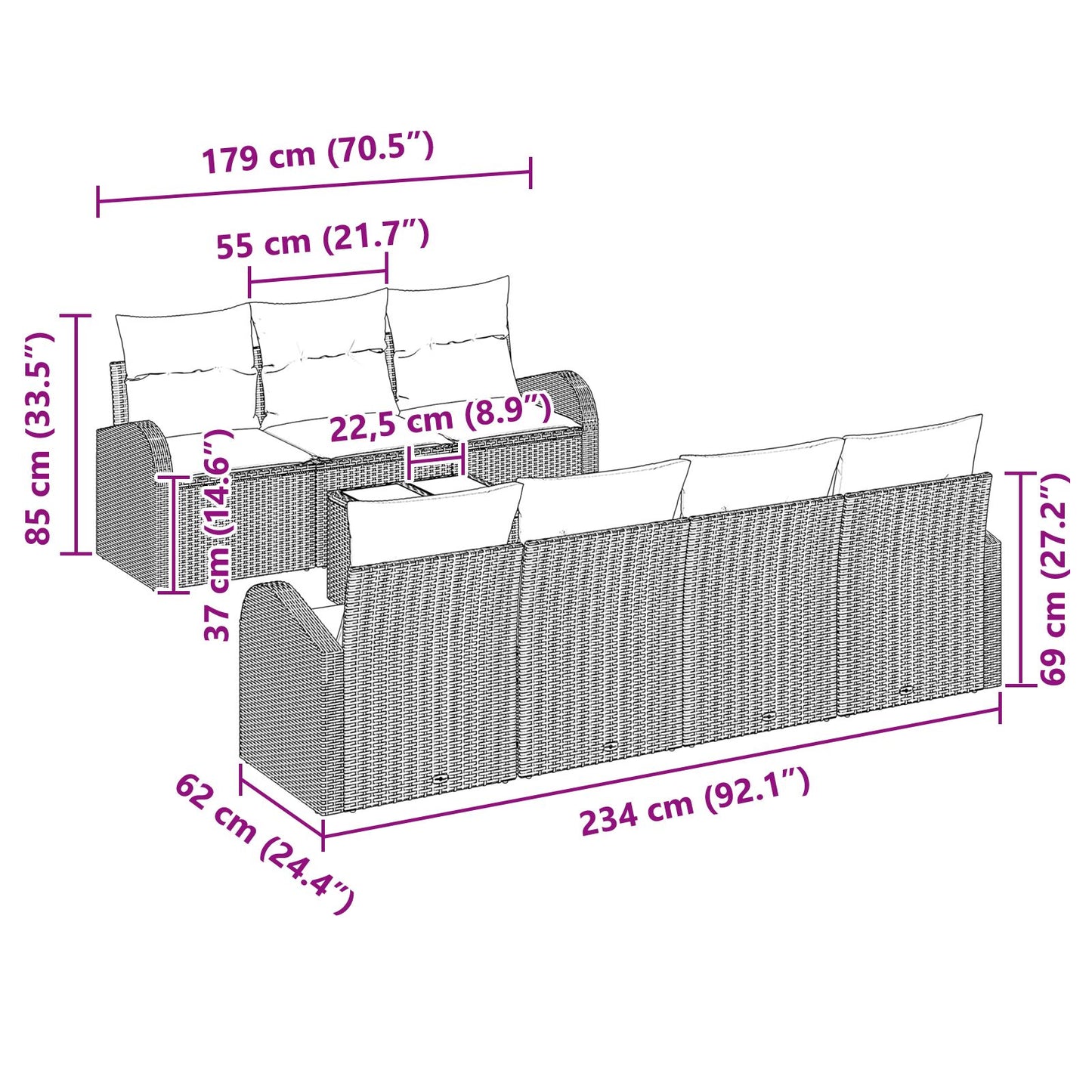 8-Delige Tuinbank Set Met Kussens Zwart Poly Rattan
