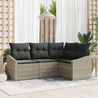 Garden Lounge Set with Cushions 4 pcs Light Grey poly rattan