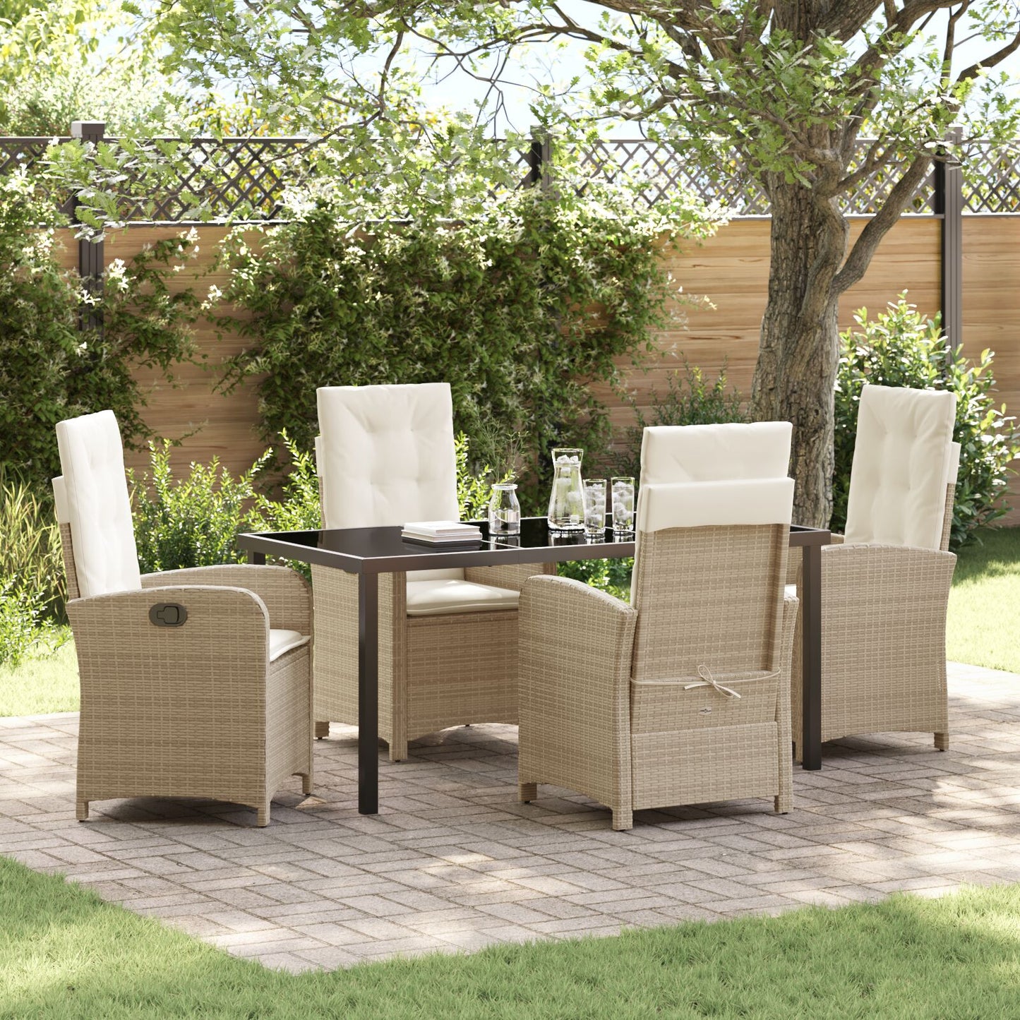 5-Delige Tuinset Met Kussens In Beige Poly Rattan