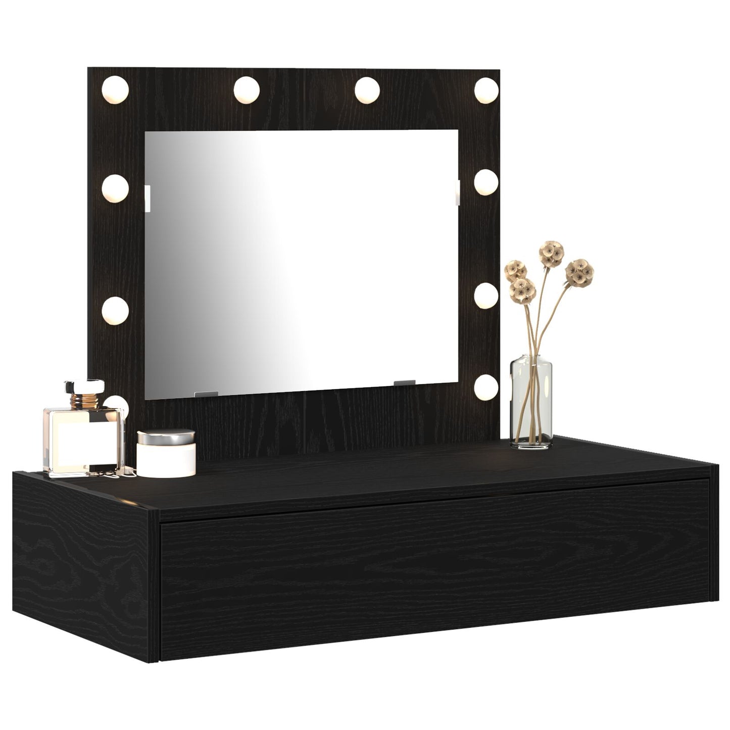 Wandmontage Kaptafel -Verlichting In 83 x 40 x 70 cm Zwart eiken met LED