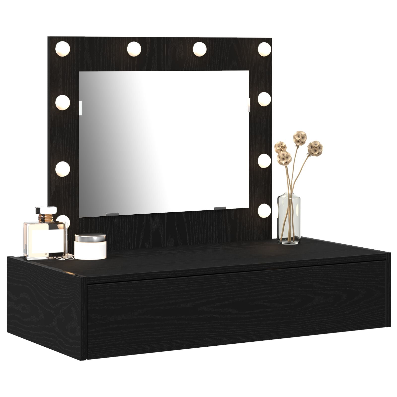 Wandmontage Kaptafel -Verlichting In 83 x 40 x 70 cm Zwart eiken met LED