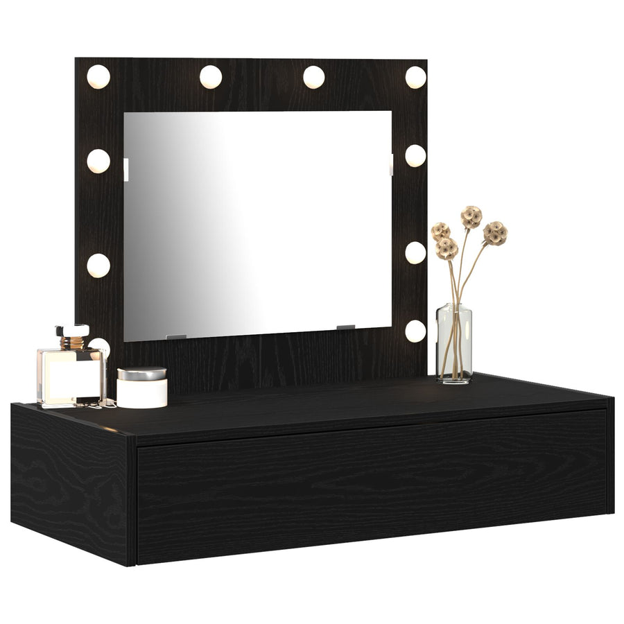 Wandmontage Kaptafel -Verlichting In 83 x 40 x 70 cm Zwart eiken met LED