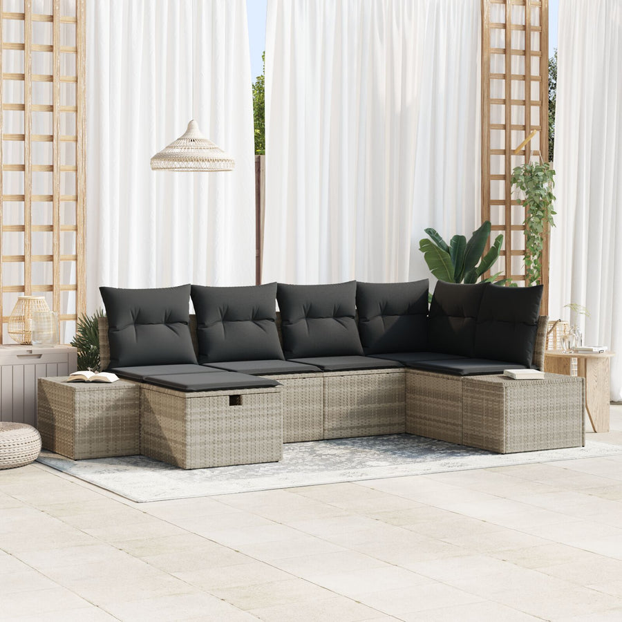 6-Delige Tuinbank Set Met Kussens Lichtgrijs Poly Rattan