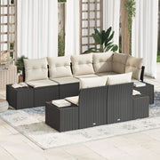 Loungeset 7 personen poly rattan zwart crème
