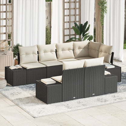 7 Delige Tuin Sofa Set Met Kussens Zwart Poly Rattan