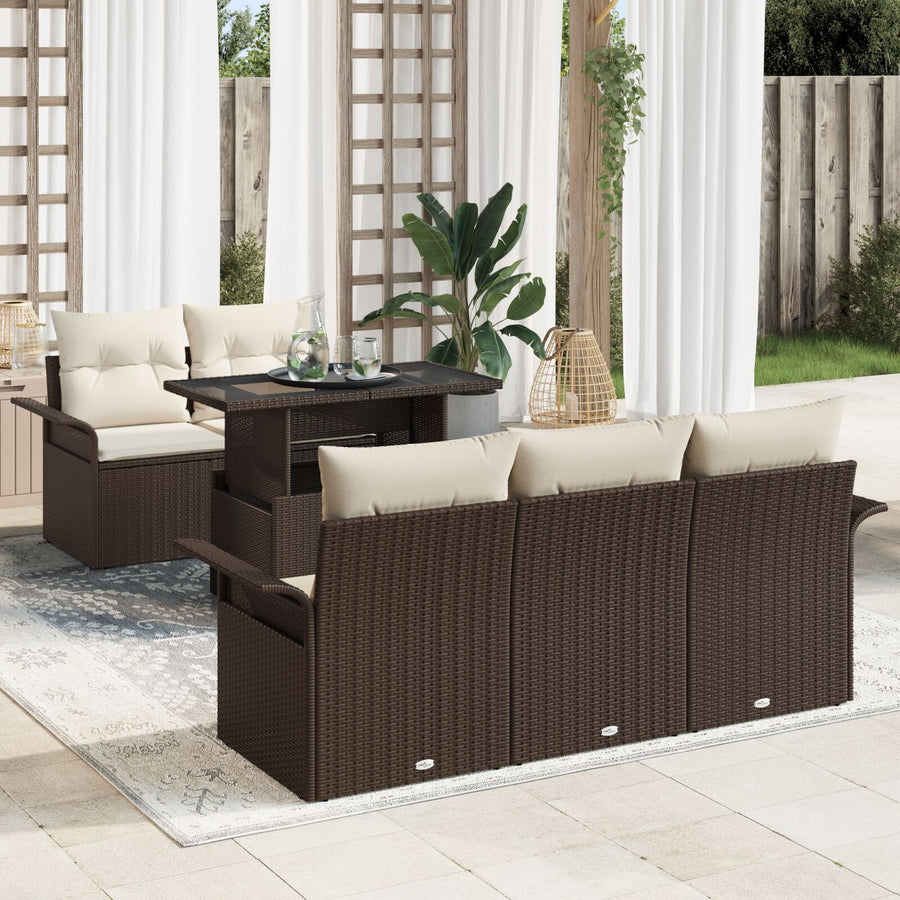 6-Delige Tuin Bank Set Met Kussens Bruin Poly Rattan