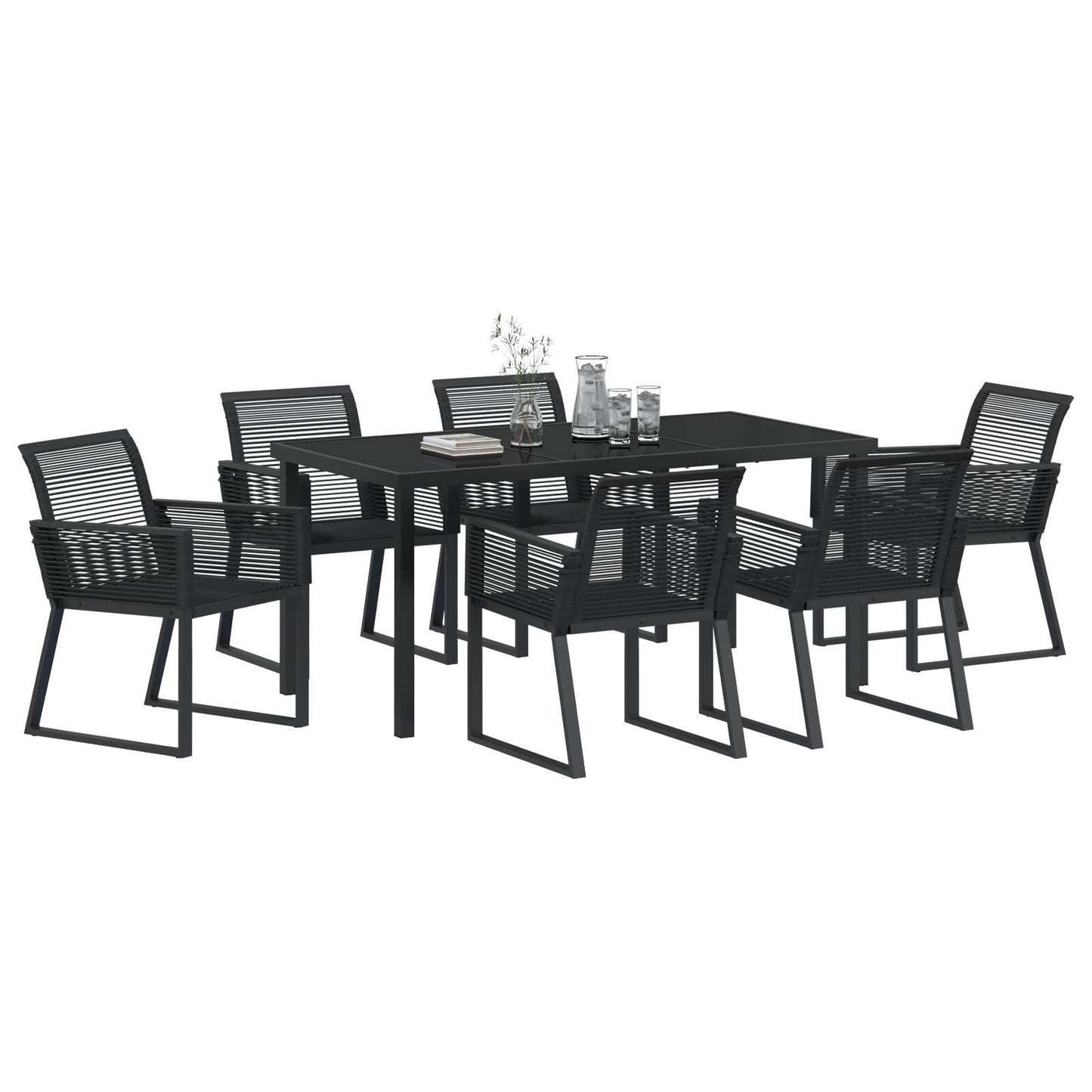 7-Stuks Tuin Eetset Zwart Poly Rattan