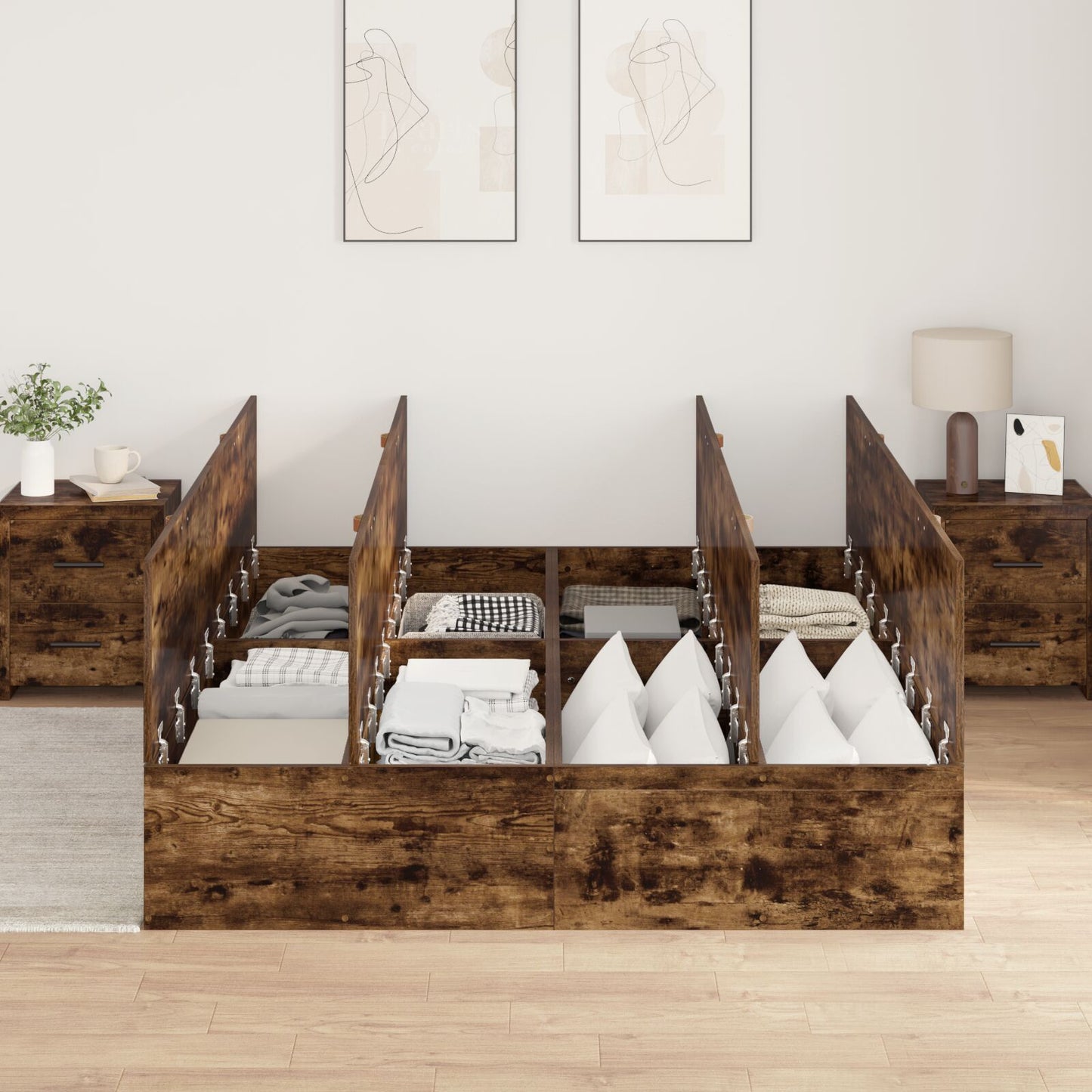 Opbergbedframe Gerookt Eiken 150 x 200 cm
