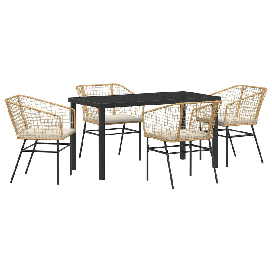 5-Delige Tuin Eetset Met Kussens Bruin Poly Rattan