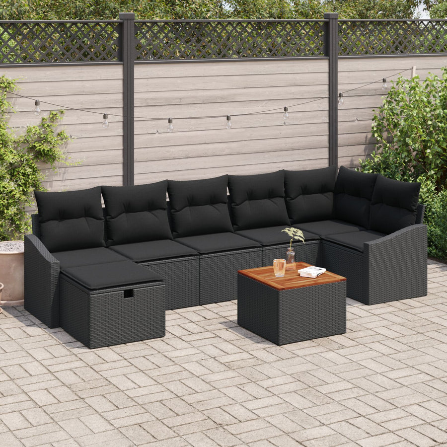 8-Delige Tuin Sofa Set Met Kussens Zwart Poly Rattan Wit