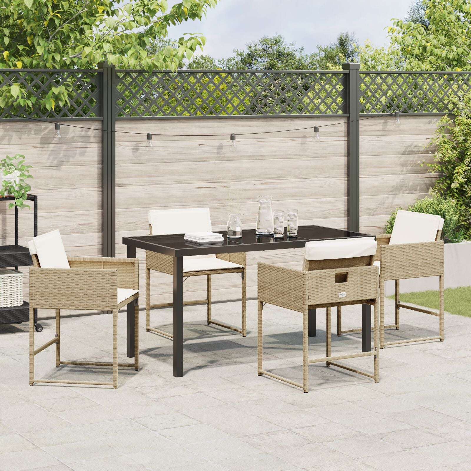 5-Delige Tuin Eetset Met Kussens Beige Poly Rattan