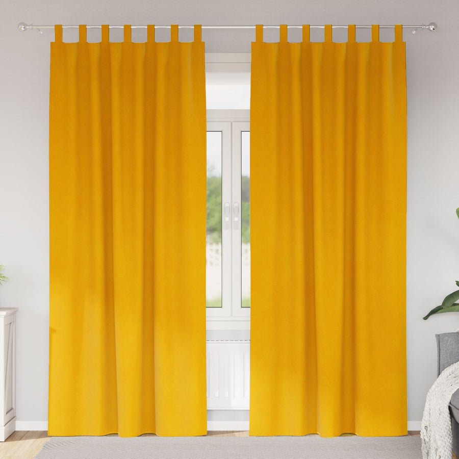 Blackout Gordijnen 2 Stuks Fluweel Mosterdgeel 140 x 245 cm met hanglussen