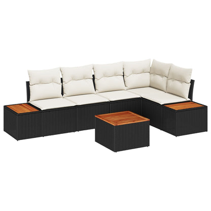 6-Delig Tuin Sofa Set Met Kussens Zwart Poly Rattan Acacia