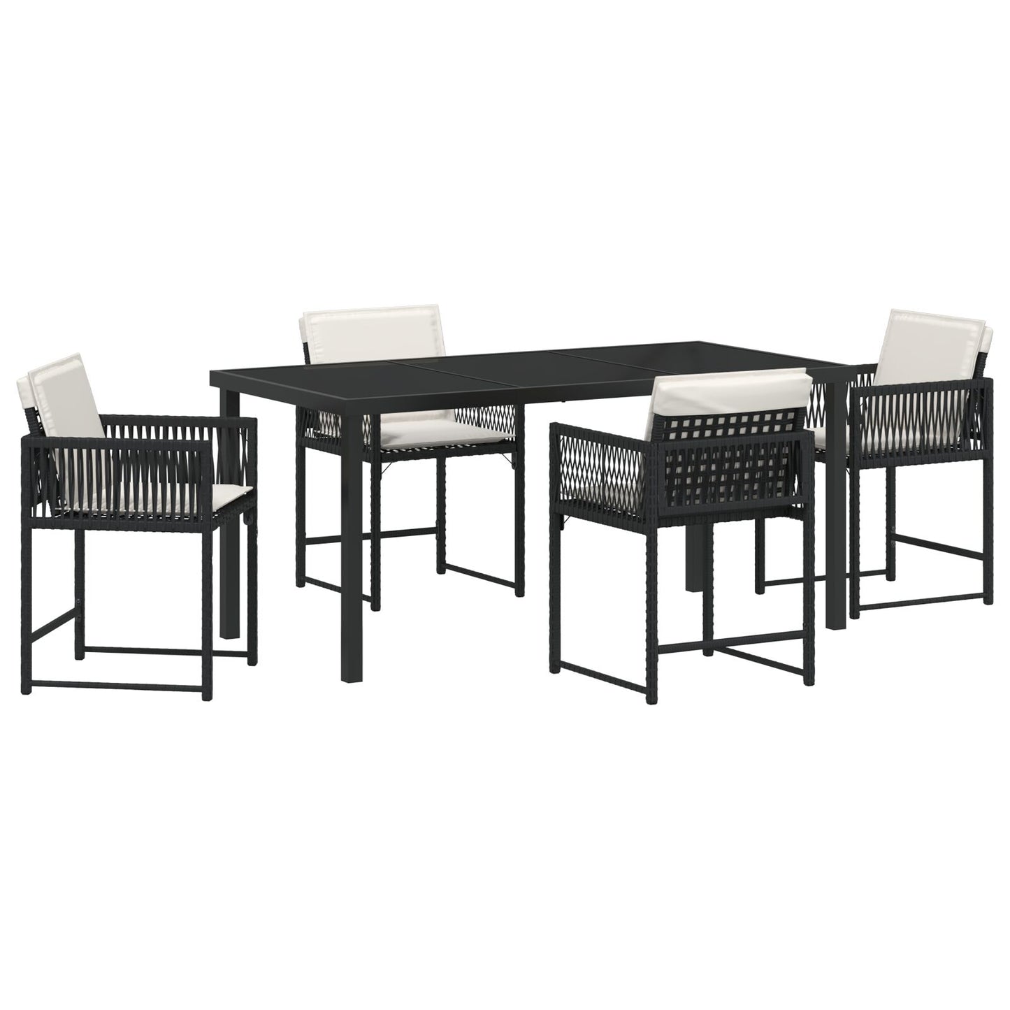 5-Delige Tuin Eetset Met Kussens Zwart Poly Rattan