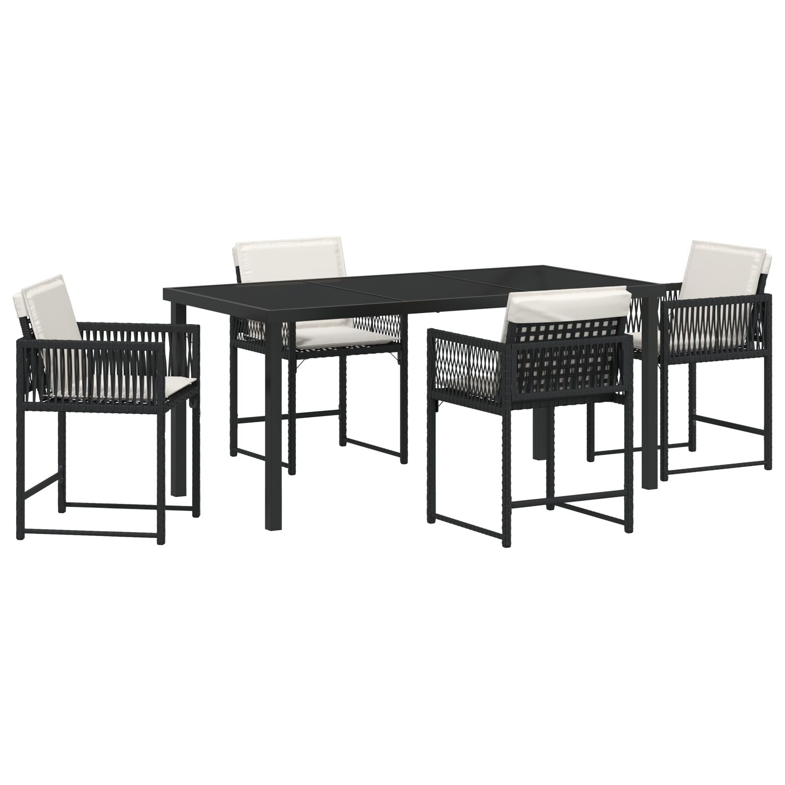 5-Delige Tuin Eetset Met Kussens Zwart Poly Rattan