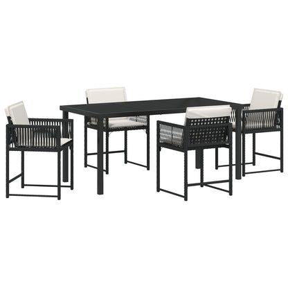 5-Delige Tuin Eetset Met Kussens Zwart Poly Rattan