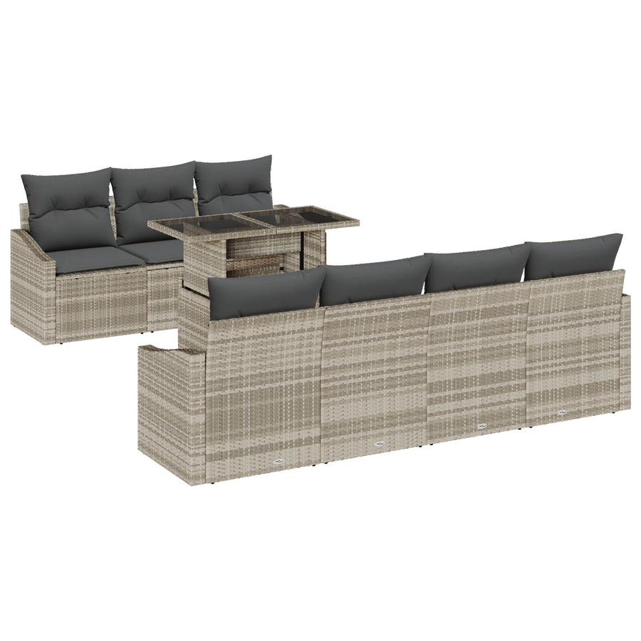 8-Delige Tuin Sofa Set Met Kussens Lichtgrijs Poly Rattan