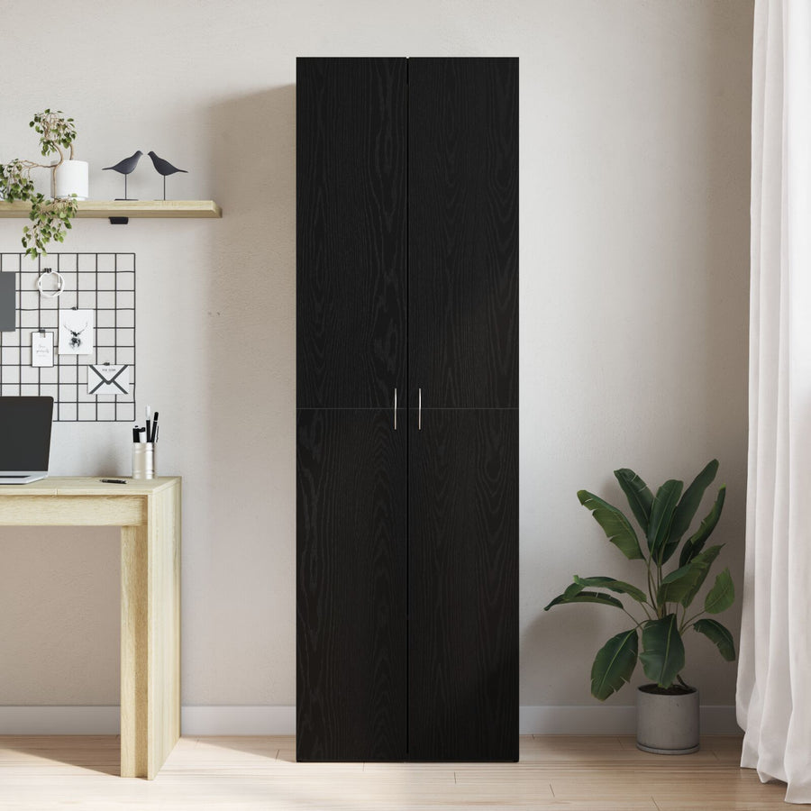 Kantoorkast Zwart Eiken 60X32X190 Cm Bewerkte Hout