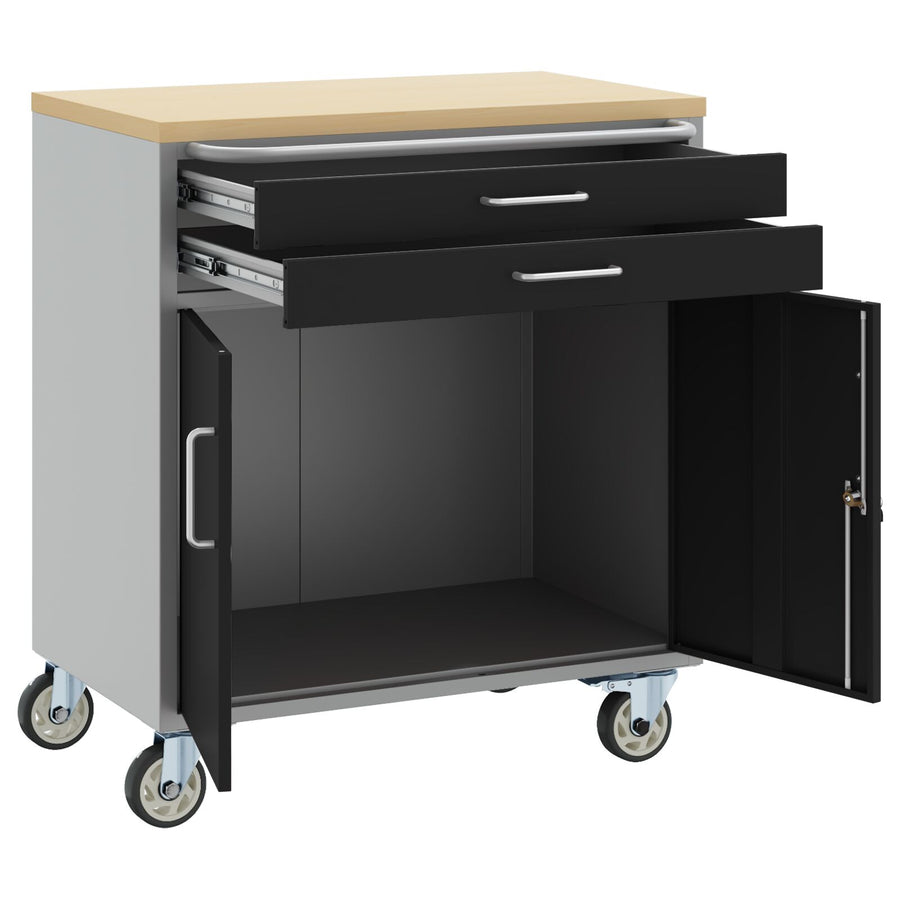 Gereedschapskast Met Wielen En Vergrendelbare Deuren 75X45X85 Cm Staal Zwart en grijs met 2 lades