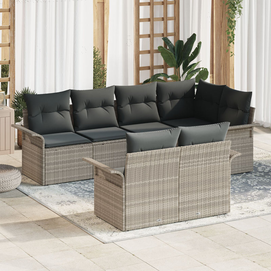 7-Delige Tuin Sofa Set Met Kussens Lichtgrijs Poly Rattan