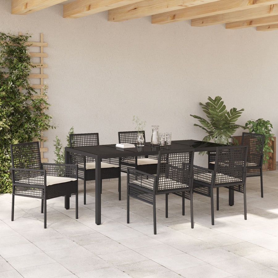 Tuin Eetset Van 7 Stuks Met Kussens Zwart Poly Rattan