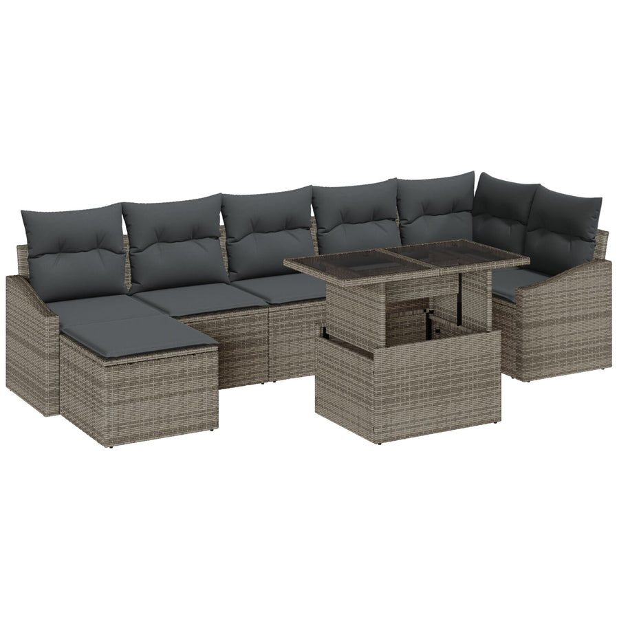 8-Delige Tuinbankset Met Kussens Grijs Poly Rattan