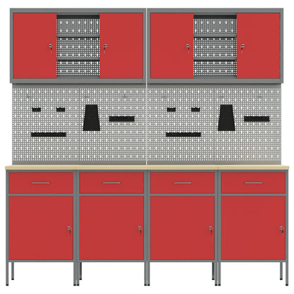 10-Delige Werkcabinet En Pegboard Set In Het Van Mdf En Metaal 4x (84 cm) Rood 6x cabinet + 6x pegboard