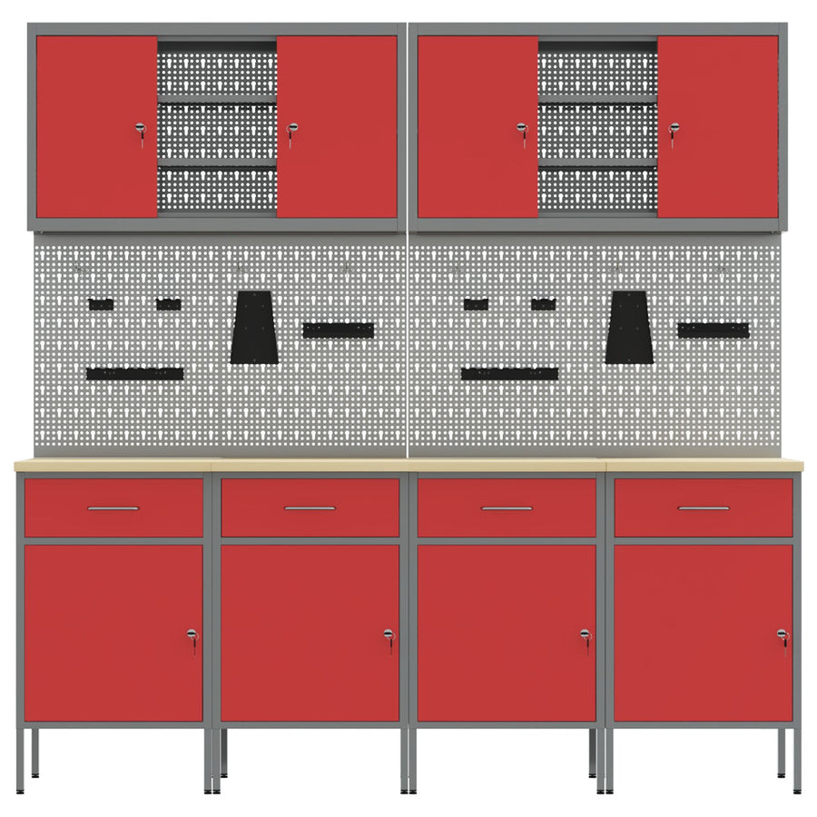 10-Delige Werkcabinet En Pegboard Set In Het Van Mdf En Metaal 4x (84 cm) Rood 6x cabinet + 6x pegboard