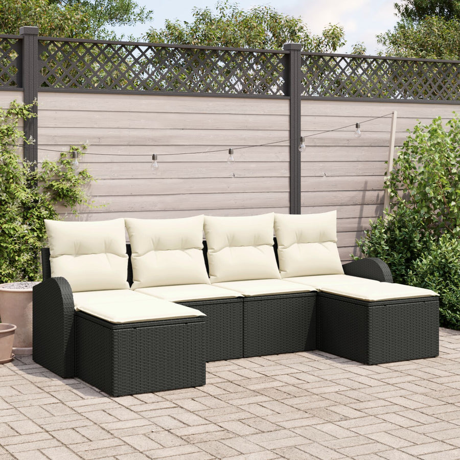 6-Delige Tuin Sofa Set Met Kussens Zwart Poly Riet